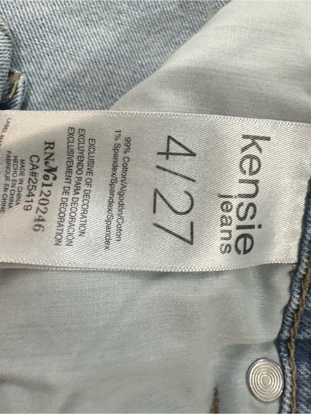 KENSIE Light Blue Denim Jeans - Classic Straight Fit - Picture 3 of 3